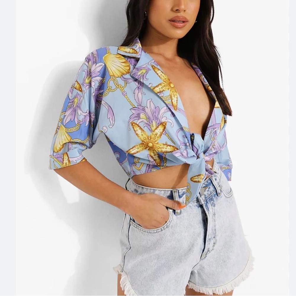 Boohoo petite shell print blouse
